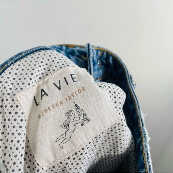 Rebecca Taylor La Vie High Rise Patchwork Straight Leg Denim Jeans 24 - Picture 10 of 11